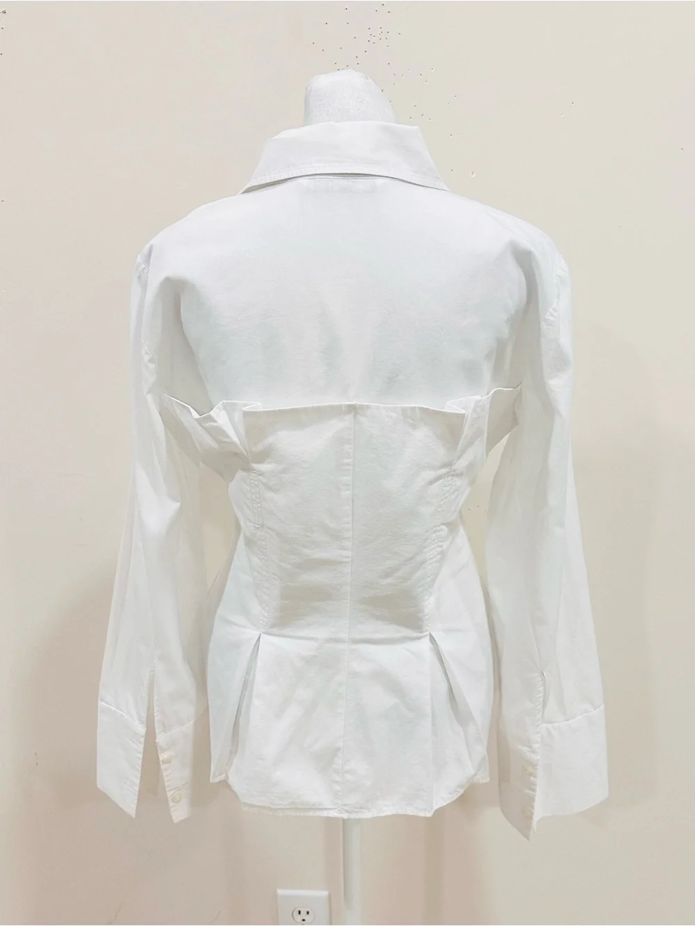 Zara White Poplin Corset Shirt Pleated Waist Ext Cuff Blouse M - Picture 6 of 12
